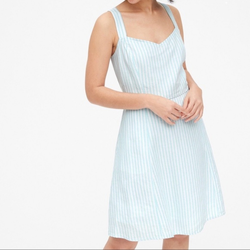 Gap blue striped linen cami fit and flare dress size 20